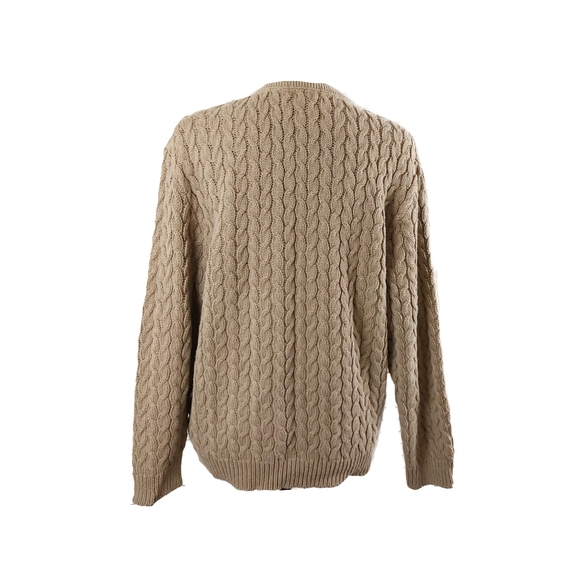 Talbots Womens M Taupe Tan Crew Neck Cotton Cable Sweater - Picture 6 of 6